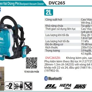 Máy Hút Bụi Đeo Vai Dùng Pin (không kèm pin sạc) - Makita DVC265ZX