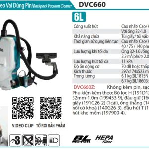 Máy Hút Bụi Đeo Vai Dùng Pin(HEPA/BL)(18 (không kèm pin sạc) - Makita DVC660Z