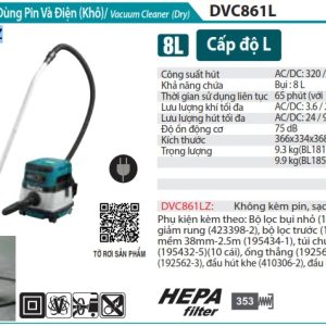 Máy Hút Bụi Dùng Pin Và Điện(HEPA) (không kèm pin sạc) - Makita DVC861LZ