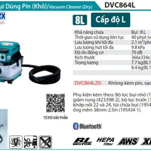 Máy Hút Bụi Dùng Pin(HEPA/AWS/BL)(18VX2) (không kèm pin sạc) - Makita DVC864LZX