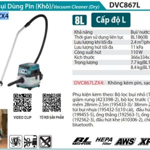 Máy Hút Bụi Dùng Pin (không kèm pin sạc) - Makita DVC867LZX4