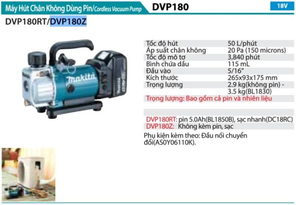 Máy Hút Chân Không Dùng Pin(18V) (không kèm pin sạc) - Makita DVP180Z