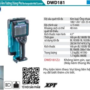 Máy Quét Kim Loại Âm Tường Dùng Pin(18V/ (không kèm pin sạc) - Makita DWD181ZJ