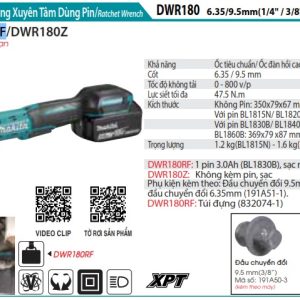 Máy Siết Bu Lông Xuyên Tâm Dùng Pin(18V) (kèm 01 pin 3.0 + sạc) - Makita DWR180RF