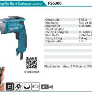 Máy Vặn Vít Dùng Cho Thạch Cao - Makita FS6300