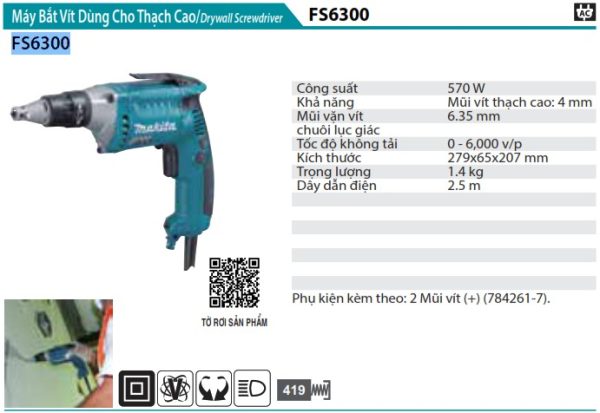 Máy Vặn Vít Dùng Cho Thạch Cao - Makita FS6300