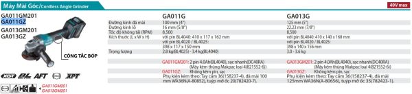 Máy Mài Góc Dùng Pin(không kèm pin sạc) - Makita GA011GZ