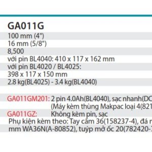 Máy Mài Góc Dùng Pin (không kèm pin sạc) - Makita GA013GZ