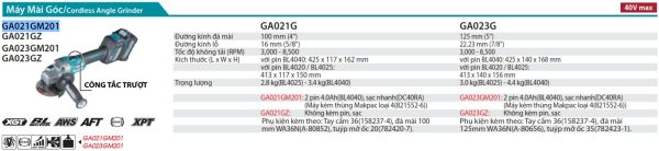 Máy Mài Góc Dùng Pin (kèm 02 pin 4.0Ah + sạc nhanh) - Makita GA021GM201