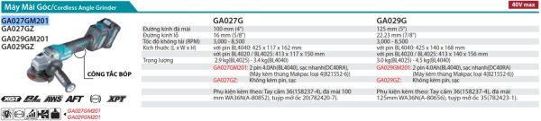 Máy Mài Góc Dùng Pin(kèm 02 pin 4.0Ah + sạc nhanh) - Makita GA027GM201