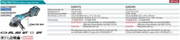 Máy Mài Góc Dùng Pin (không kèm pin sạc) - Makita GA027GZ