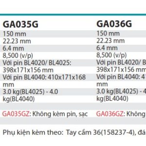 Máy Mài Góc Dùng Pin(không kèm pin sạc) - Makita GA035GZ