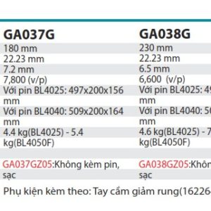 Máy Mài Góc Dùng Pin (không kèm pin sạc) - Makita GA037GZ05