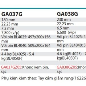 Máy Mài Góc Dùng Pin(không kèm pin sạc) - Makita GA038GZ05