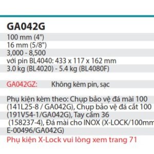 Máy Mài Góc Dùng Pin(không kèm pin sạc) - Makita GA042GZ