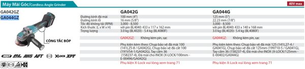 Máy Mài Góc Dùng Pin (không kèm pin sạc) - Makita GA044GZ