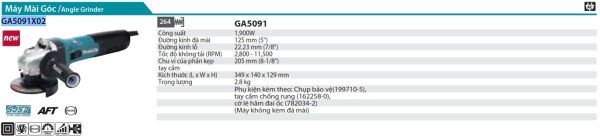 Máy Mài Góc(125MM/1900W/CÔNG TẮC TRƯỢT) - Makita GA5091X02