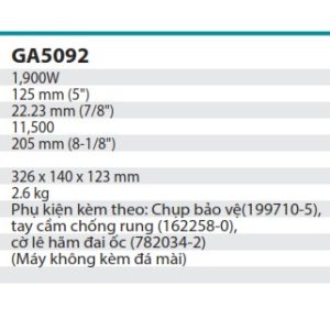 Máy Mài Góc(125MM/1900W/CÔNG TẮC TRƯỢT) - Makita GA5092X02