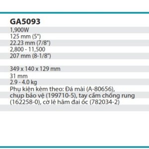 Máy Mài Góc(125MM/1900W/CÔNG TẮC BÓP) - Makita GA5093X01