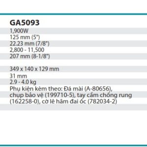 Máy Mài Góc(125MM/1900W/CÔNG TẮC BÓP) - Makita GA5095X01