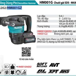 Máy Đục Bê Tông Dùng Pin(AWS/BL)(40V MAX (không kèm pin sạc) - Makita HM001GZ