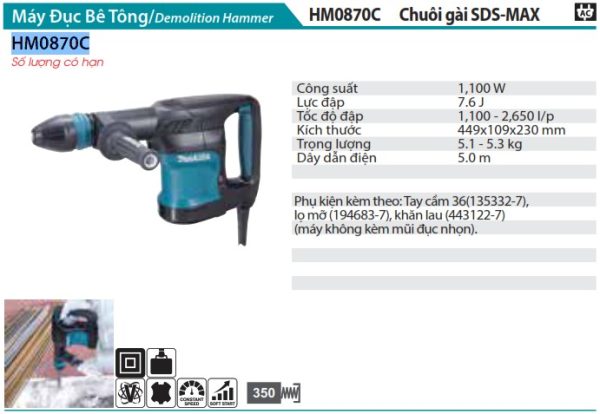 Máy Đục Bê Tông(CHUÔI GÀI SDS-MAX) - Makita HM0870C