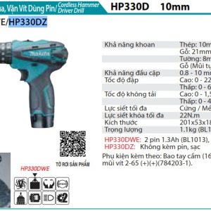 Máy Khoan Búa Dùng Pin(10.8V) (không kèm pin sạc) - Makita HP330DZ