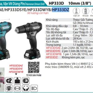 Máy Khoan Búa Và Vặn Vít Dùng Pin (không kèm pin sạc) - Makita HP333DZ