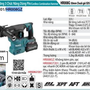 Máy Khoan Bê Tông 3 Chức Năng Dùng Pin (không kèm pin sạc) - Makita HR008GZ