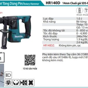 Máy Khoan Bê Tông Dùng Pin(không kèm pin sạc) - Makita HR140DZ