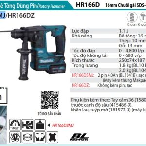 Máy Khoan Bê Tông(BL)(12V MAX) - Makita HR166DSMJ