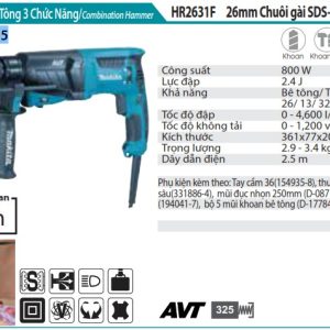 Máy Khoan Bê Tông 3 Chức Năng - Makita HR2631FX5