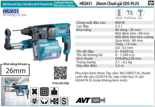 Máy Khoan Bê Tông 3 Chức Năng - Makita HR2651