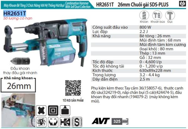 Máy Khoan Bê Tông 3 Chức Năng - Makita HR2651T