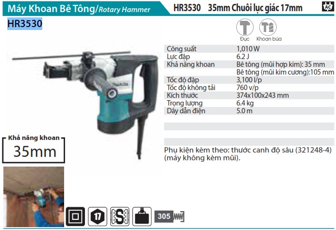 Máy khoan bê tông 1050W Makita HR3530