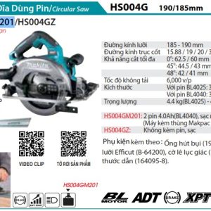 Máy cưa đĩa dùng Pin 40V Max Makita HS004GM201