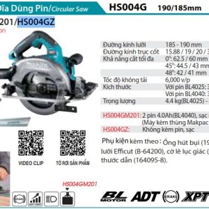 Máy cưa đĩa dùng Pin 40V Max Makita HS004GZ