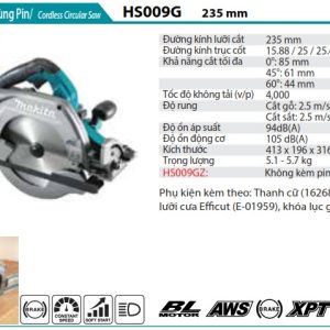 Máy cưa đĩa dùng pin(235mm/AWS/BL)(40V MAX) Makita HS009GZ