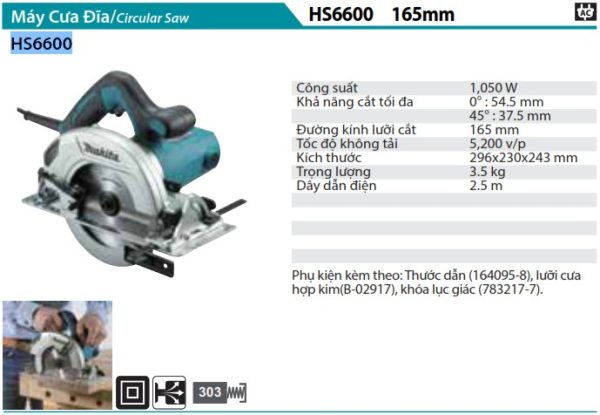 Máy cưa đĩa 1050W Makita HS6600 165mm