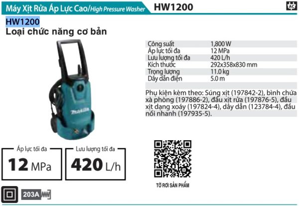 Máy xịt rửa áp lực Makita HW1200