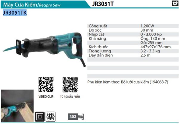 Máy cưa kiếm Makita JR3051TK