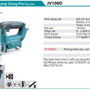 Máy cưa lọng chạy pin Makita JV100DZ