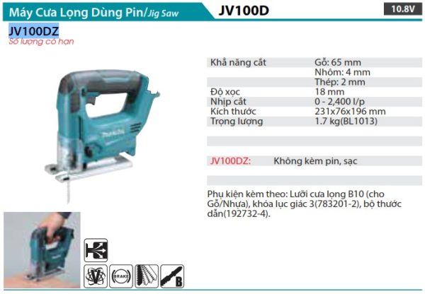 Máy cưa lọng chạy pin Makita JV100DZ