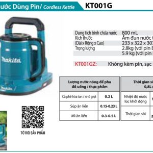 Ấm đun nước dùng pin 40V Max Makita KT001GZ (Chưa Pin & Sạc)