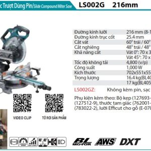 Máy cưa đa góc dùng Pin 40V Makita LS002GZ