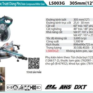 Máy cưa đa góc trượt dùng pin Makita LS003GZ