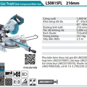 Máy cưa đa góc laser 1400W Makita LS0815FL 216mm