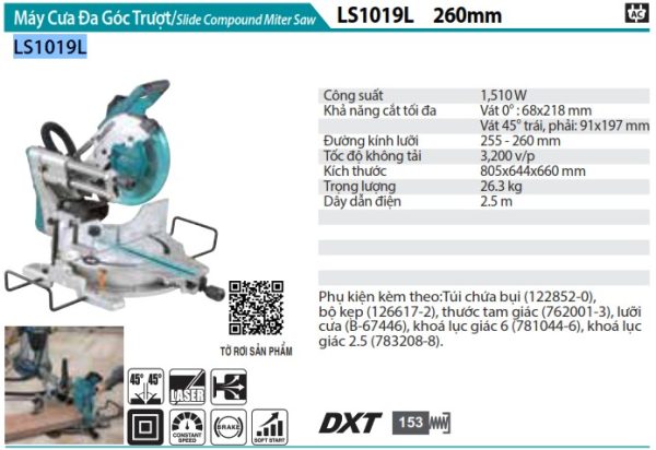 Máy cưa đa góc trượt Makita LS1019L