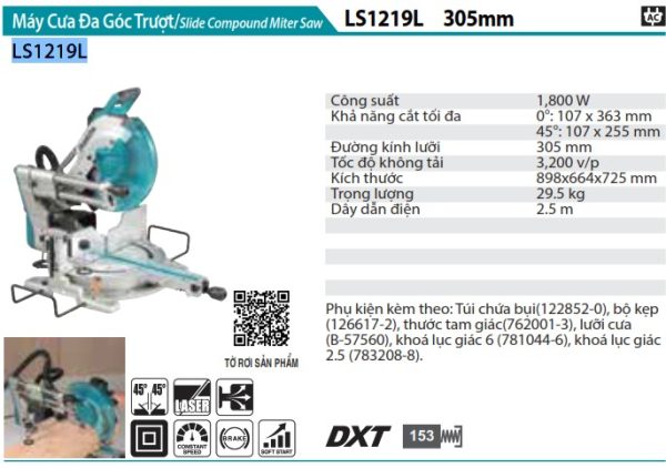 Máy cưa đa góc trượt Makita LS1219L (305mm)