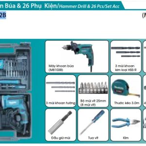 MÁY KHOAN BÚA Makita M8103KX2B (13MM)(26 CÁI PHỤ  KIỆN)